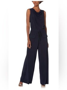 Emma & Michele - Midnight Blue Sleeveless Jumpsuit Size: Large Color: Navy